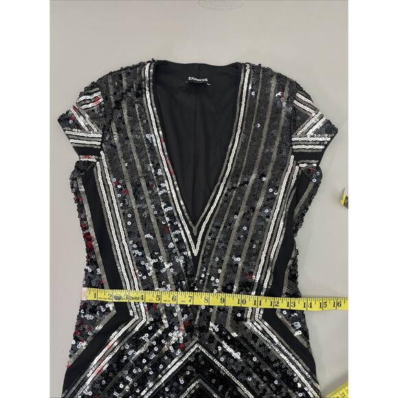 Express Sequin Bodycon Mini Sheath Dress Small Deep V Stretch Cocktail Evening - Picture 8 of 12